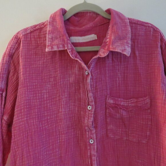 KITTENISH X FLAG & ANTHEM Morgan Boyfriend Shirt in Fuchsia Pink Casual Size XL - Picture 3 of 14